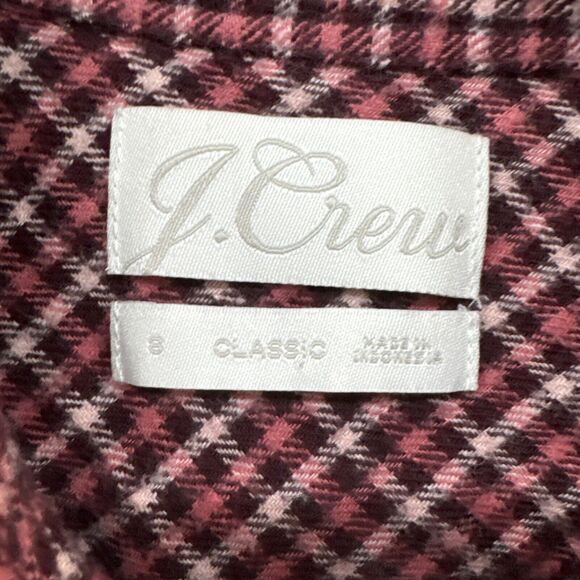 J CREW Classic Flannel Button Up Shirt Women S Prairie Check Red Collared Pocket - Picture 2 of 12